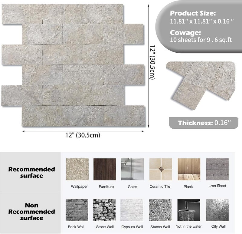 Reovatile 5-Pack Peel and Stick Tile Backsplash 12"X12" PVC Wall Tiles, Stick on Backsplash for Kitchen, Bathroom Tile, Fireplace Décor, Laundry Table, Stair Decals in Beige Ecru - Image 5